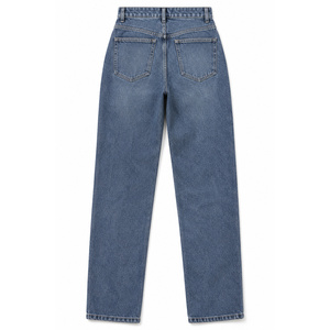 Jeans de Mujer de Cintura Alta con Bolsillos Decorados con Perlas, Estilo Boyfriend, Color Azul Pizarra, Lavado Medio, Corte Ajustado, Tallas XS-6XL - Product Image 2