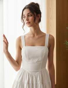 Robe longue en lin à col carré, dos ouvert, fente haute, élégante, pour la plage et les vacances, tenue de plage pour femme - Product Image 5