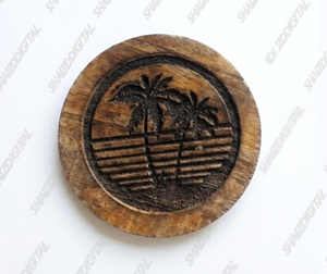 Sous-verre rond en bois avec motif chinois traditionnel sculpté en forme de palmier pour la décoration de la salle à manger à la maison - Product Image 1