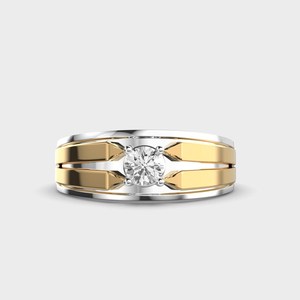 Anillo de Dos Tonos con Moissanita Redonda de 4MM para Hombre, Plata 925 con Baño de Rodio, Regalo de Aniversario de Bodas o Fiesta para un Amigo - Product Image 1