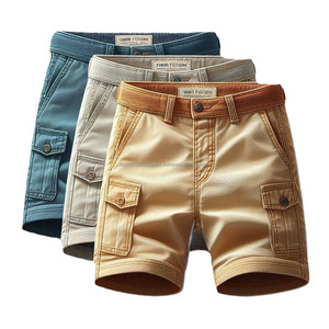 Pantalones cortos Cargo tejidos para niños de colores personalizados al por mayor, pantalones cortos informales de verano de algodón con múltiples bolsillos, transpirables, antiarrugas, con logotipo impreso para niños - Product Image 5