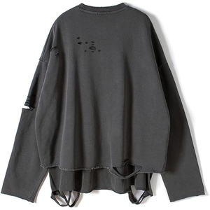 เสื้อสเวตเชิ้ต LEDUO แบบถักลายขาดๆ สไตล์ฮิปฮอป สำหรับผู้ชายและผู้หญิง ทรงปกติ คอกลม แขนยาว ปลายแขนแบบริบ ขอบเสื้อแบบดิบ - Product Image 4