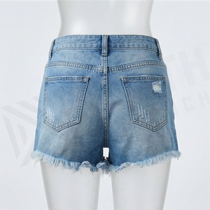 Plus Size Women <b>Denim</b> Shorts <b>Stretch</b> High Waist Vintage Washed Button Ripped Design Casual Summer Outdoor Wear Garments - Product Image 2