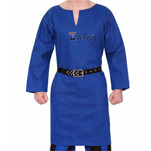 Túnica Medieval Azul de Algodón de Alta Calidad, Manga Larga, Cuello en V, Armadura de Caballero Vikingo para Eventos Históricos y Festivales - Product Image 1