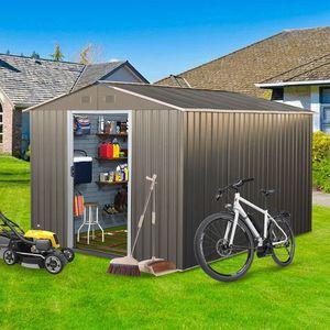 Capanno da Giardino in Metallo Grigio 8x10ft, Resistente alle Intemperie, per Uso Domestico - Product Image 1