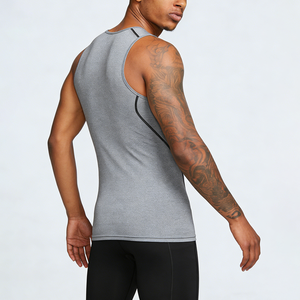 <b>Men's</b> <b>Black</b> Sleeveless Compression <b>Tank</b> <b>Top</b> Quick Dry Sporty Fitness Gym Wear O-Neck Solid Knitted Polyester - Product Image 6