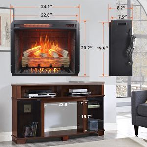 Inserto per Caminetto Elettrico da 23 Pollici con Fiamma Realistica, Riscaldamento a Infrarossi, Telecomando, Timer, Protezione dal Surriscaldamento, Set di Legna Incluso - Product Image 2