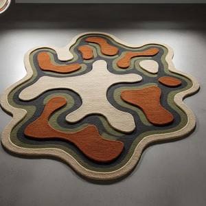 Modern Abstract Area Rug Irregular Shape Hand Tufted Carpet Artistic Neutral Tone <b>Floor</b> Decor for Living Room Bedroom Home Style - Product Image 4