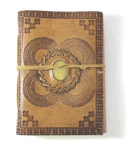 Handmade Custom Travel <b>Diary</b> With Debossed Design Stone Work Matching Cotton Strings Genuine <b>Leather</b> Journal - Product Image 3