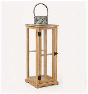Set of 2 <b>Large</b> Farmhouse Wooden <b>Lanterns</b> Rustic Decorative Floor Candle Holders with Metal Handle for Indoor Outdoor Wedding - Product Image 4