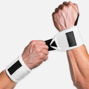 Premium Quality <b>White</b> Heavy Duty With Adjustable Elastic Thumb Loop Support For Weightlifting Gym & Powerlifting Wrist <b>Wraps</b> - Product Image 1