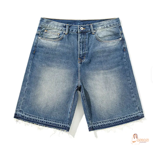 Shorts Bermuda en jean délavé pour homme, taille mi-haute, fermeture boutonnée, couleur unie, en toile de coton, style respirant - Product Image 2