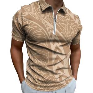 Polo à manches courtes pour homme, imprimé tribal rouge et noir, style décontracté, respirant, en polyester sublimé, avec fermeture éclair. - Product Image 3