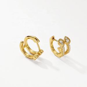 Pendientes de Aro Modernos y Elegantes con Diamantes Cultivados en Laboratorio Color E VS1, Oro Sólido de 14K, Diseño de Doble Fila, Tipo Huggie, con Incrustaciones de Pavé, para Boda - Product Image 2