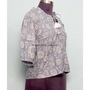 เดรสแฟชั่นลำลองทรงวินเทจผ้าฝ้ายแท้ 100% สำหรับผู้หญิง ตกแต่งกระดุมทำมือ แขนครึ่งตัว ความยาวมินิ ลายธรรมชาติ ขายส่ง - Product Image 4