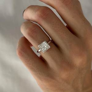 2 Carat Princess Cut E VVS2 Lab <b>Diamond</b> Solitaire <b>Ring</b>, Bezel Set Princess Cut <b>Diamond</b> Engagement <b>Ring</b> , IGI Certified - Product Image 3