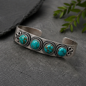 Town JT-044 Hydro Turquoise Oval Wide <b>Cuff</b> Bangle Gold/<b>Silver</b> Plated Brass Bezel Set Classic Western Style Unisex Gift Rajasthan - Product Image 3