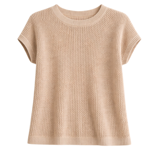 Suéter de punto texturizado de manga corta para mujer, estilo casual de verano, holgado y transpirable, a la moda - Product Image 1