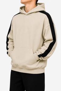 Sweat à capuche oversize beige pour homme en molleton de coton, coupe décontractée, style streetwear, idéal pour l'automne, LOQ MOQ - Product Image 4