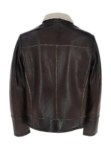 เสื้อแจ็คเก็ตหนังนัปป้าสีน้ำตาลเท็ดดี้สำหรับผู้ชาย - Product Image 3
