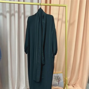 Robe de soirée droite longue en crêpe uni, manches longues, taille naturelle, ornée de cristaux, service OEM, pour adultes – Collection été - Product Image 3