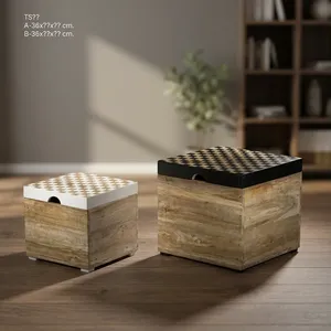 Ensemble de 2 boîtes de rangement en bois artisanal, en bois de manguier texturé, avec couvercles et poignées noires, pour la décoration de la maison - Product Image 4