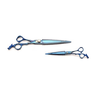 Ciseaux de barbier professionnels en acier inoxydable bleu plasma, lame fine et pointue avec design en os de poisson et manche dragon - Product Image 6