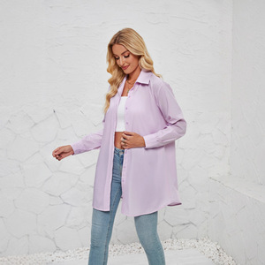 Nouvelle Blouse Décontractée Femme Printemps-Automne à Col Revers Simple, Manches Longues, Couleur Unie, Boutonnée, Coupe Ample en Tissu Popeline - Product Image 4