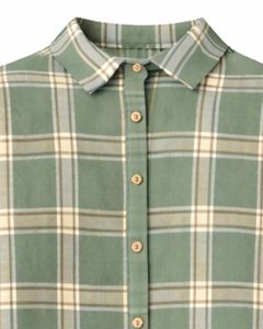 Vestido Camisero a Cuadros Verde Salvia para Mujer, Manga Larga, Cierre de Botones, Midi, Casual, Holgado, de Algodón Tejido, con Bolsillos Delanteros, para Uso Diario - Product Image 3