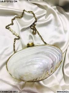 Shell Clutch Bag With <b>Gold</b> Trim And Natural Pearl Interior For <b>Evening</b> Party Use - Product Image 5