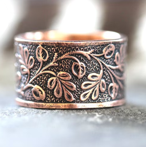 Premium Wholesale Hand Forged Pure Copper Band <b>Ring</b> <b>Magnetic</b> Health Relief Jewelry Engraved Floral Diamond Pattern - Product Image 6