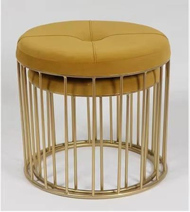 Modern Comfortable Golden <b>Velvet</b> Ottoman With Golden Metallic Stand <b>Footstool</b> Pouf Living Room Ideal For Restaurant Interior - Product Image 6