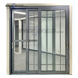 Immagini design moderno ad alte prestazioni taglio termico in alluminio vetro alluminio porta scorrevole 3 binari porta scorrevole con rete a schermo