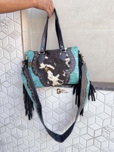 Nuevo Bolso Tote de Cuero Vacuno Estilo Western con Patrón Elegante y Grabado a Mano, Bolso de Cuero con Flecos, Bolsos de Cuero Elegantes para Mujer - Product Image 1