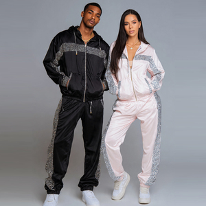 Ensemble de survêtement unisexe en strass pour l'hiver, style urbain, avec sweat à capuche zippé et pantalon de jogging, tenue de mode - Product Image 1