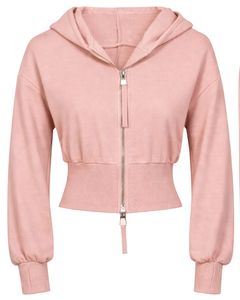 Womens Blush Pink <b>Cropped</b> <b>Zip</b> <b>Up</b> Hoodie Slim Fit Long Sleeve Casual Streetwear Cotton Fleece Sweatshirt Custom Logo ODM Factory - Product Image 1