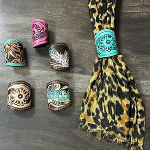 Elegant Handcrafted Tooled Leather <b>Scarf</b> Slide with Durable Design Western <b>Scarf</b> Holder for Women's Neckerchief <b>Scarf</b> Woggles - Product Image 5