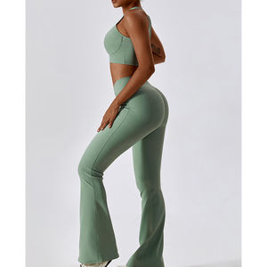 Conjunto de Ropa de Yoga de Dos Piezas para Mujer, Leggings Sólidos, Mono de Algodón y Lona para Correr, Fitness, Pilates, Cintura Alta - Product Image 2