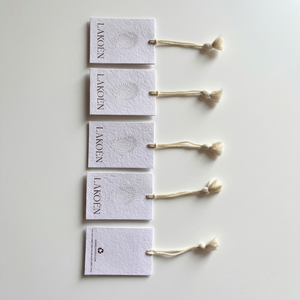 Cotton <b>Paper</b> Garment Tags Natural <b>Handmade</b> Look Environmentally Friendly Gold Stamping High Polish Finish for Clothing Packaging - Product Image 6