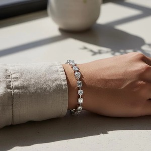 Designer 10K Plated White <b>Gold</b> Tennis Bracelet with Mix Diamond Moissanite Luxury Women's Wedding Bracelet - Product Image 6