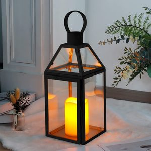 High Quality <b>Square</b> <b>Glass</b> Lantern Black Metal Frame Home Decoration Candle Holder Lantern Eco-Friendly Home Interior Decorate - Product Image 4