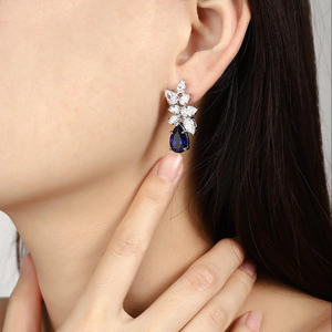 Pendientes de lujo con diamantes azules talla pera, oro blanco y diamantes cultivados en laboratorio para mujer, joyería de boda - Product Image 4
