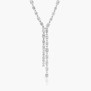 Collier en diamant de laboratoire, or blanc 14 carats plaqué rhodium, collier cascade luxueux, coupe émeraude, certifié IGI, bijoux fins - Product Image 1