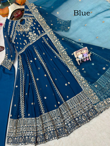 Indian Trendy Simple Natural Fashion Women Anarkali Salwar Kameez Embroidered Dupatta Wedding Party Wear Reversible Quick Dry - Product Image 2