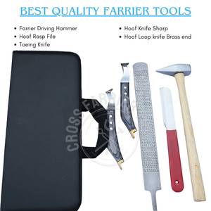 Kit d'outils de fermeur de qualité industrielle avec étui, lime à double face, couteau à talonner droit, couteau à boucle pour ulcères de sabot à extrémité en laiton et marteau - Product Image 2