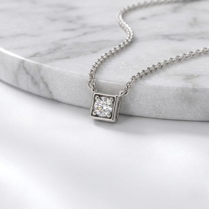 0.10CTW Round Brilliant <b>Frame</b> Set Diamond Solitaire Necklace - Product Image 2