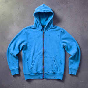 Ensemble de survêtement de luxe personnalisé pour homme avec strass, comprenant un sweat à capuche et un pantalon de jogging à manches longues et fermeture éclair intégrale, effet délavé soleil - Product Image 2