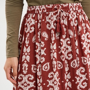 Women's Long Flowing Crepe Terracotta <b>Skirt</b> High Waist <b>Elastic</b> Band Drawstring Front 100% Viscose Lightweight Casual Summer Wear - Product Image 3