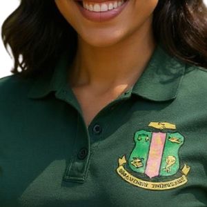 Green <b>Women's</b> Polo Shirt with Embroidered Crest Short Sleeve Cotton Collared Golf Casual Uniform Classic Button Polo <b>Top</b> Wear - Product Image 3