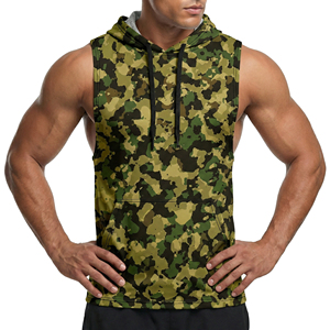 Custom Men's Camo Drop Armhole Sleeveless Hoodie Workout Gym Fitness Tank Top Muscle Wholesale Clothing Athletic Wear Tank Tops - Product Image 2